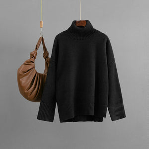 New casual loose and versatile pullover turtleneck solid color sweater top women - Negative Apparel