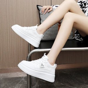 New casual women's shoes 2025 summer breathable solid color heightened thick bottom shoes - Negative Apparel