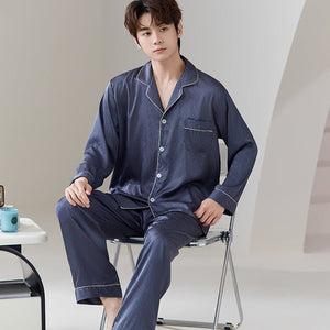 New couple pajamas spring and autumn ice silk loose loungewear men's autumn casual high - end loungewear set - Negative Apparel