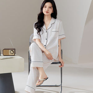 New couple pajamas spring and autumn ice silk loose loungewear men's autumn casual high - end loungewear set - Negative Apparel