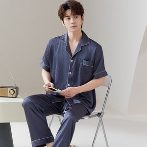 New couple pajamas spring and autumn ice silk loose loungewear men's autumn casual high - end loungewear set - Negative Apparel