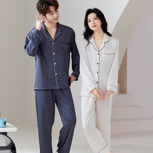 New couple pajamas spring and autumn ice silk loose loungewear men's autumn casual high - end loungewear set - Negative Apparel