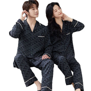New couple pajamas spring and autumn ice silk loose loungewear men's autumn casual high - end loungewear set - Negative Apparel