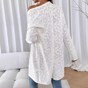New elegant color knitted jacquard long - sleeved long cardigan top women's jacket - Negative Apparel