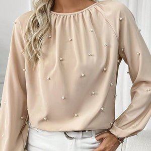 New elegant style European and American shirt long - sleeved beaded shirt pullover top - Negative Apparel