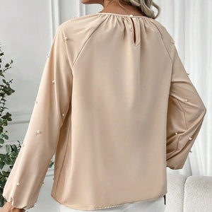 New elegant style European and American shirt long - sleeved beaded shirt pullover top - Negative Apparel