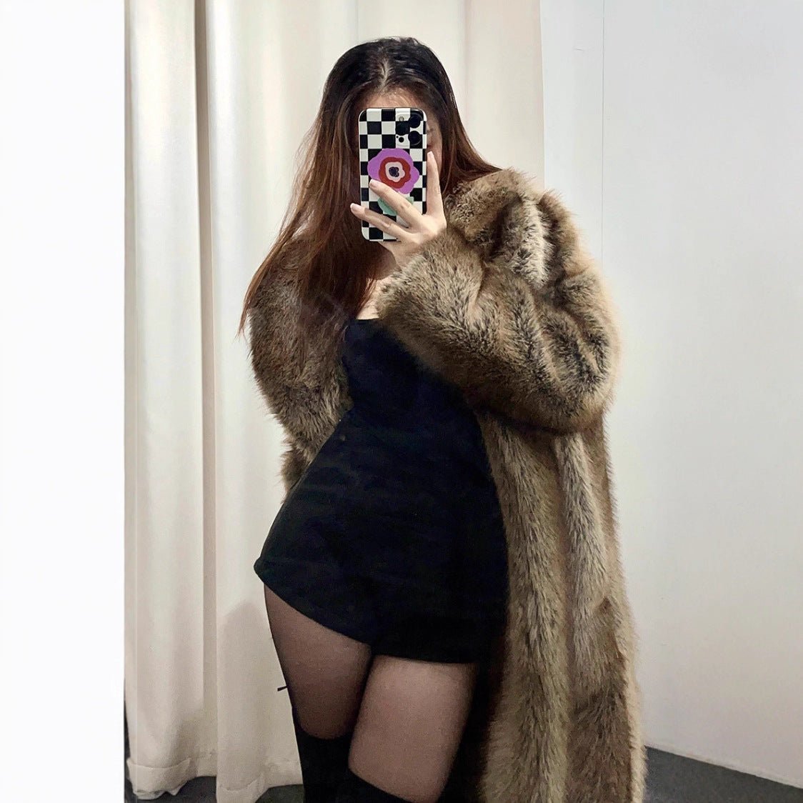 New European and American imitation fur, artificial fur coat, extended green fruit collar fashionable fox fur coat, pod - Negative Apparel