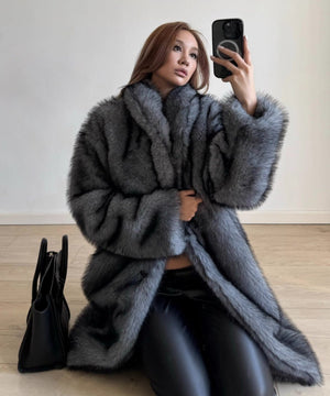 New European and American imitation fur, artificial fur coat, extended green fruit collar fashionable fox fur coat, pod - Negative Apparel