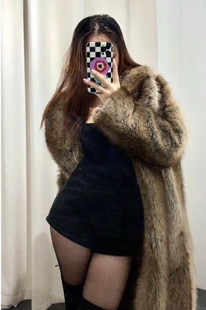 New European and American imitation fur, artificial fur coat, extended green fruit collar fashionable fox fur coat, pod - Negative Apparel