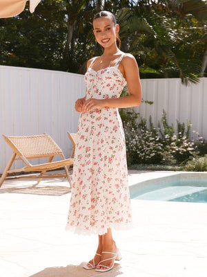 New French V - neck lace stitching dress sexy suspenders slim waist long dress - Negative Apparel