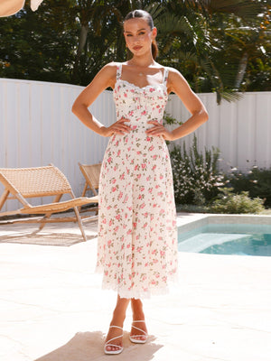 New French V - neck lace stitching dress sexy suspenders slim waist long dress - Negative Apparel