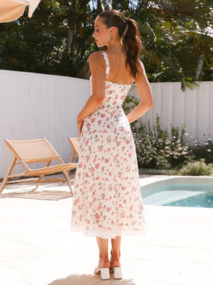 New French V - neck lace stitching dress sexy suspenders slim waist long dress - Negative Apparel