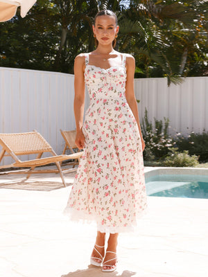 New French V - neck lace stitching dress sexy suspenders slim waist long dress - Negative Apparel