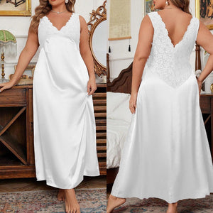 new ice silk sexy long dress lace lace homewear suspender skirt long nightdress SQ22266 - Negative Apparel