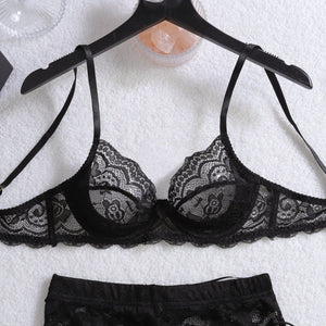 New jacquard perspective lace lace slim pants body sculpting sexy underwear split set - Negative Apparel