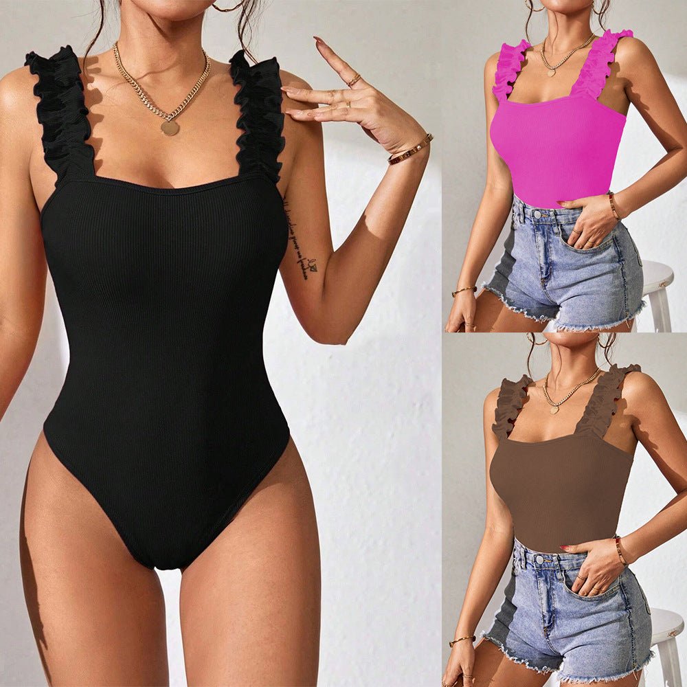 New knitted suspender vest top solid color sexy inside and outside sleeveless onesie - Negative Apparel