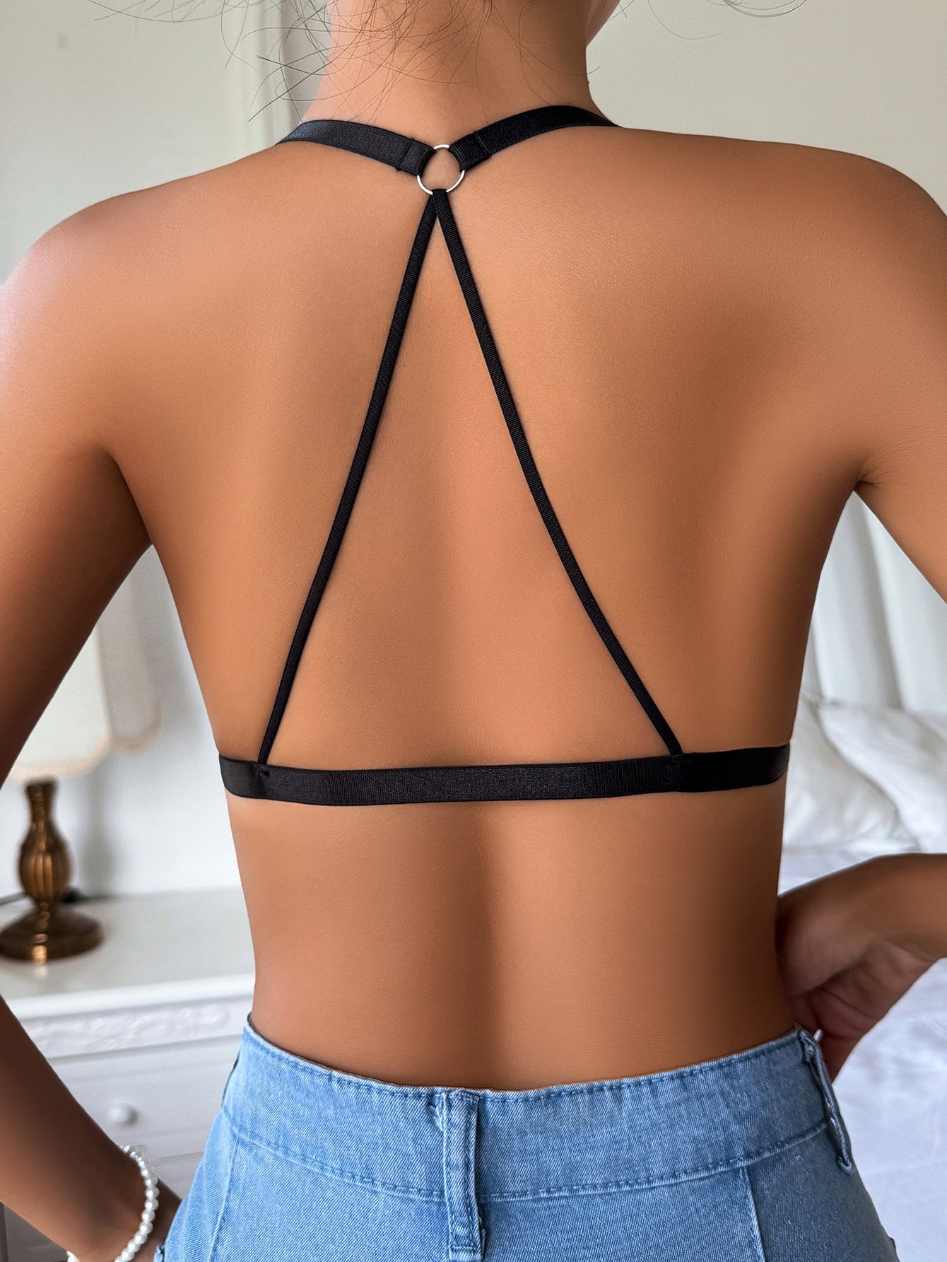 New lace lace up to push up seamless halter neck cross no steel ring bra - Negative Apparel