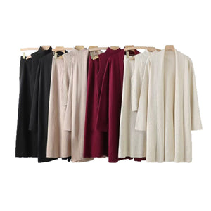 New lazy loose knitted set women's long shawl cardigan turtleneck sweater skirt three - piece set - Negative Apparel