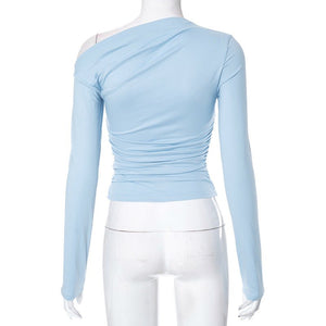 New long - sleeved oblique collar off - shoulder tops - Negative Apparel