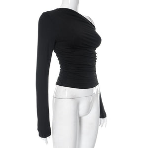 New long - sleeved oblique collar off - shoulder tops - Negative Apparel