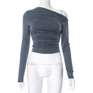 New long - sleeved oblique collar off - shoulder tops - Negative Apparel