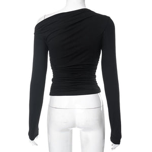 New long - sleeved oblique collar off - shoulder tops - Negative Apparel