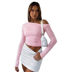 New long - sleeved oblique collar off - shoulder tops - Negative Apparel