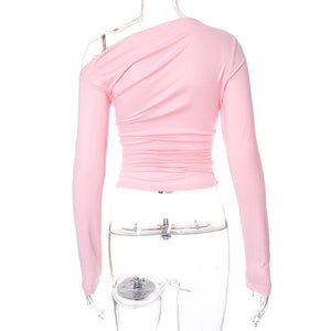 New long - sleeved oblique collar off - shoulder tops - Negative Apparel