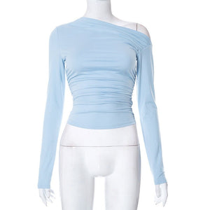 New long - sleeved oblique collar off - shoulder tops - Negative Apparel