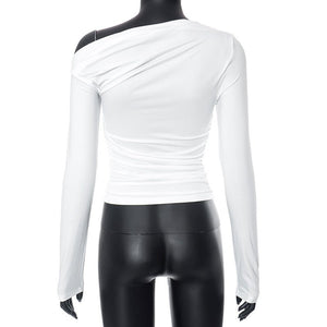 New long - sleeved oblique collar off - shoulder tops - Negative Apparel