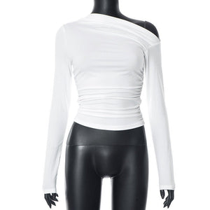 New long - sleeved oblique collar off - shoulder tops - Negative Apparel