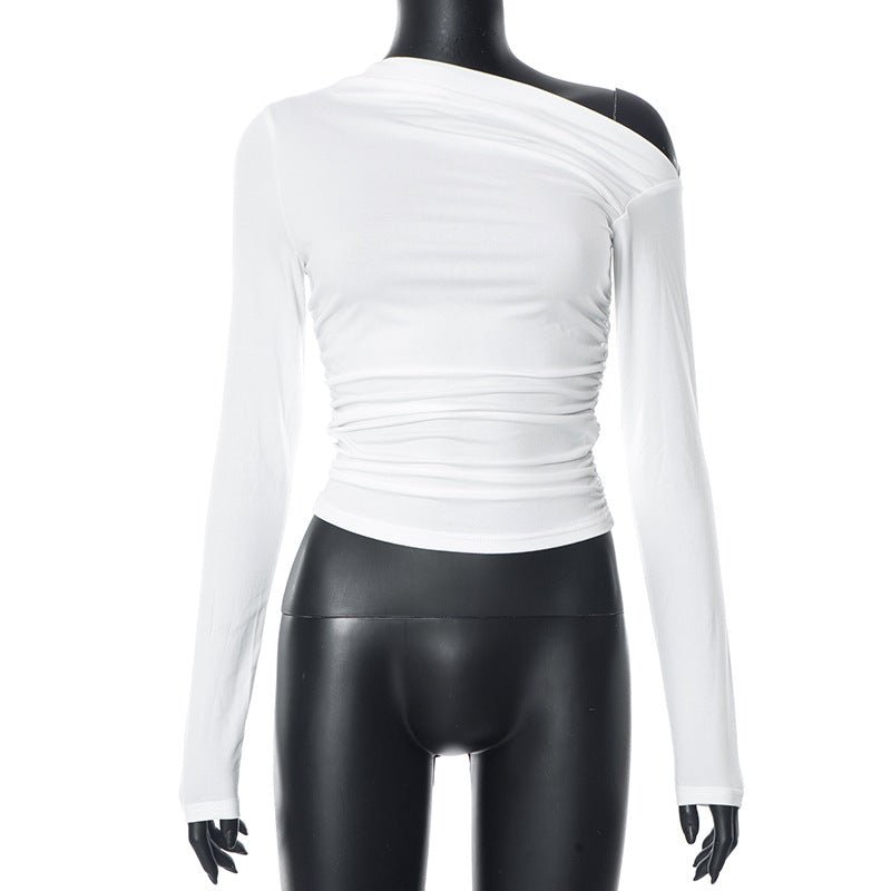 New long - sleeved oblique collar off - shoulder tops - Negative Apparel