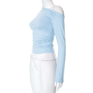 New long - sleeved oblique collar off - shoulder tops - Negative Apparel