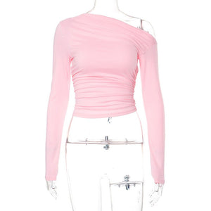 New long - sleeved oblique collar off - shoulder tops - Negative Apparel