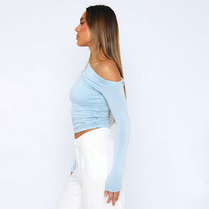 New long - sleeved oblique collar off - shoulder tops - Negative Apparel
