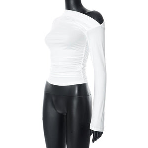 New long - sleeved oblique collar off - shoulder tops - Negative Apparel