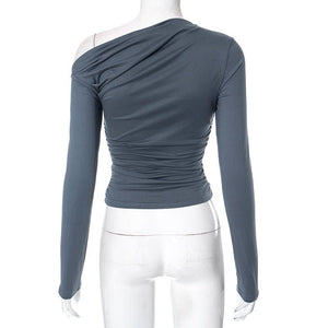 New long - sleeved oblique collar off - shoulder tops - Negative Apparel