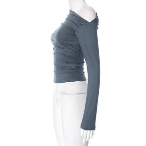New long - sleeved oblique collar off - shoulder tops - Negative Apparel
