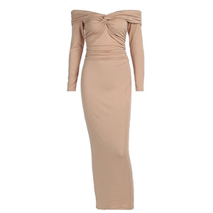 New long - sleeved slim solid color one - shoulder women's dress - Negative Apparel