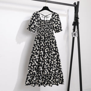 New medium and long skirt French design sense niche high sense floral short - sleeved dress summer women - Negative Apparel