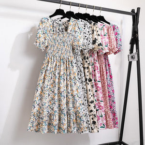 New medium and long skirt French design sense niche high sense floral short - sleeved dress summer women - Negative Apparel
