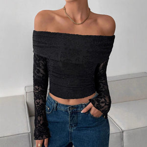New one - word shoulder long - sleeved slim - fitting temperament commuter dating jacket - Negative Apparel