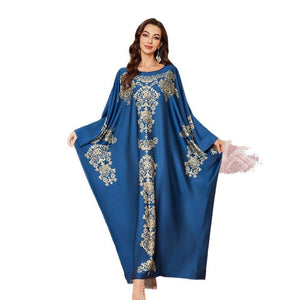 new pajamas women's spring and autumn mid - east wind satin fashion gorgeous printed blouse long nightgown DP3399 - Negative Apparel
