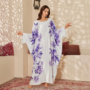 new pajamas women's spring and autumn mid - east wind satin fashion gorgeous printed blouse long nightgown DP3399 - Negative Apparel