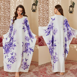 new pajamas women's spring and autumn mid - east wind satin fashion gorgeous printed blouse long nightgown DP3399 - Negative Apparel