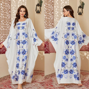 new pajamas women's spring and autumn mid - east wind satin fashion gorgeous printed blouse long nightgown DP3399 - Negative Apparel