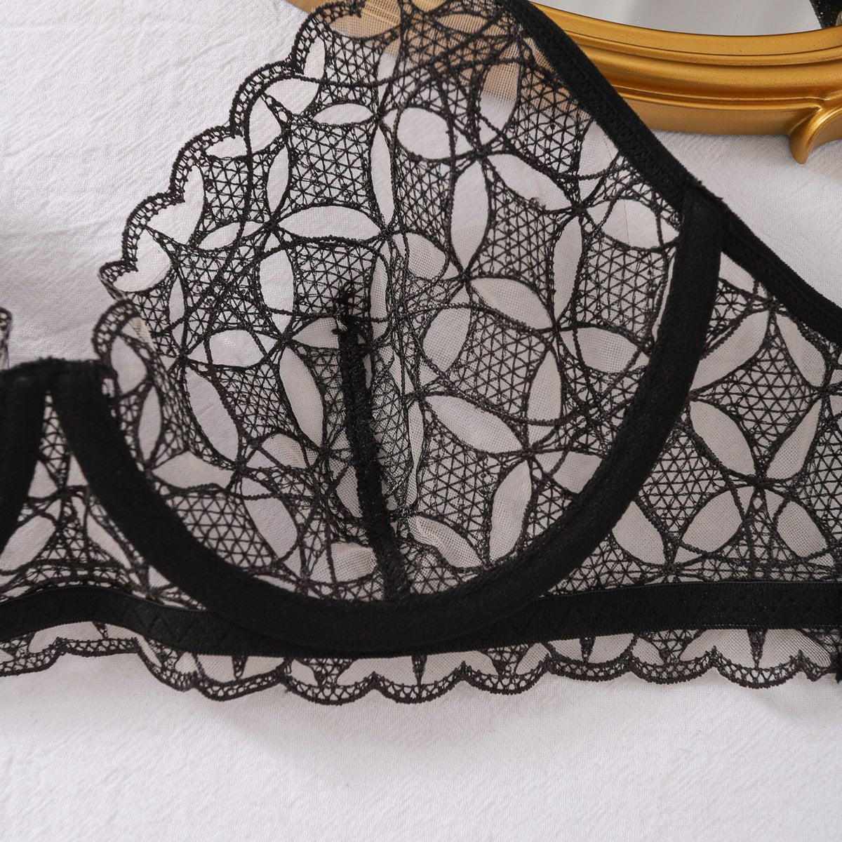 New perspective rhombus embroidery slim - fitting sexy underwear split set with steel ring - Negative Apparel