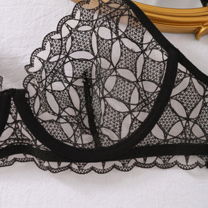 New perspective rhombus embroidery slim - fitting sexy underwear split set with steel ring - Negative Apparel