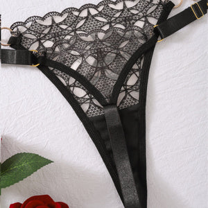 New perspective rhombus embroidery slim - fitting sexy underwear split set with steel ring - Negative Apparel