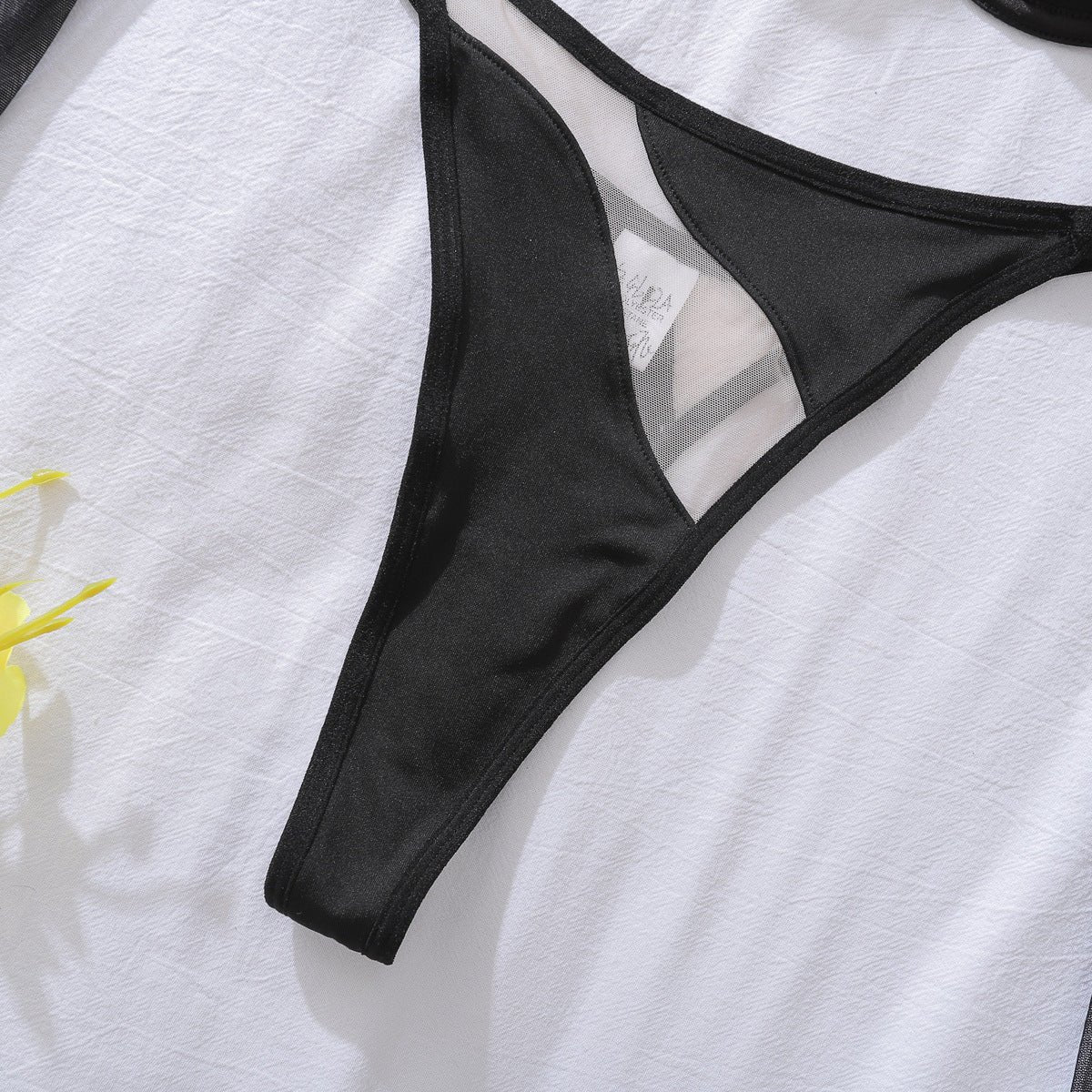 New product tulle pure desire perspective hanging neck band sleeves body sculpting sexy underwear split set - Negative Apparel